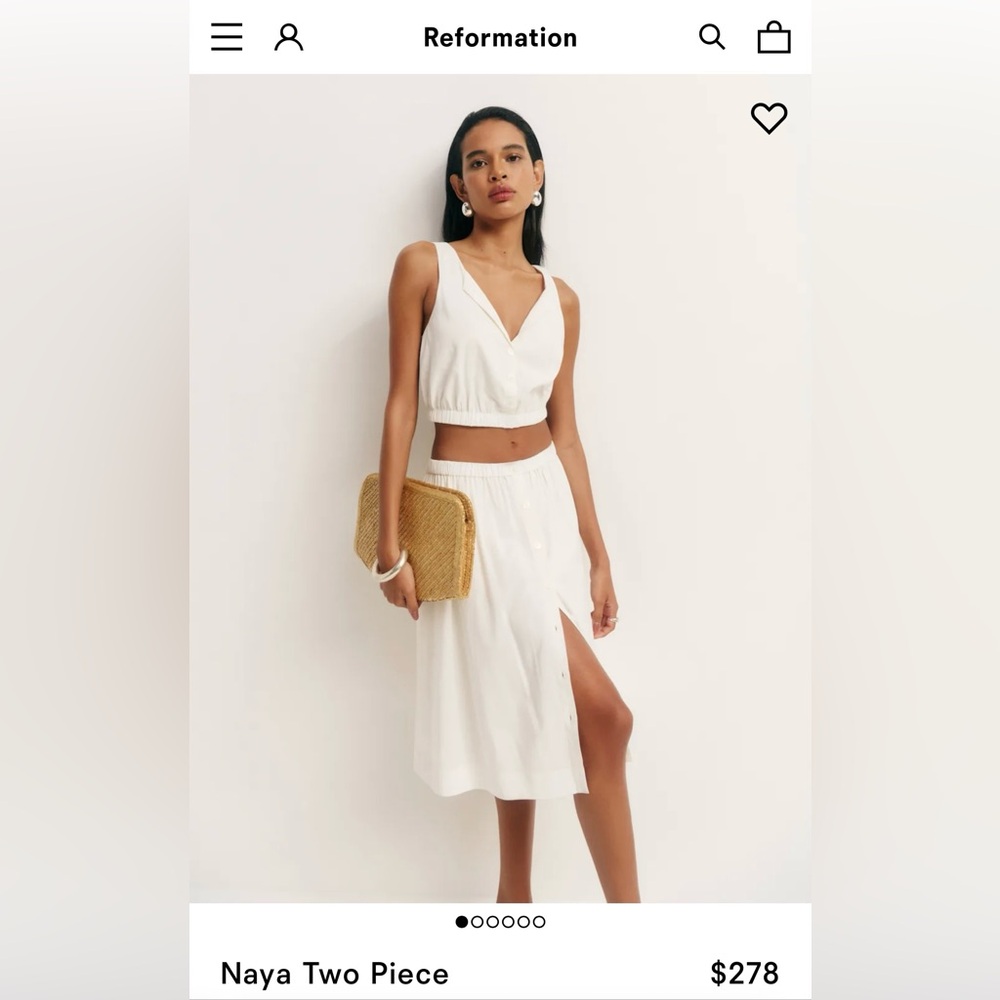 NWT Reformation Naya two piece White Skirt Set